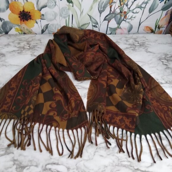Multicolor Knit Tuscan Print Fringes Soft Shawl Scarf Made in Italy - Picture 7 of 8